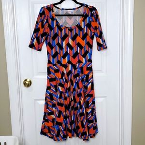 Women's LLR Nicole Dress Size Medium Blue, Orange, Black and White